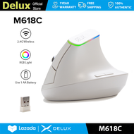 Delux M618C Wireless Vertical Mouse Ergonomic 6 Buttons MAX 1600DPI Optical 3D Mice With RGB light M