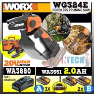 WORX WG324E 20V CORDLESS PRUNING SAW 20V 5" / 12CM C/W 2.0AH WA3551 BATTERY + WA3880 FAST CHARGER