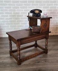 【卡卡頌  歐洲古董】英國 橡木雕刻  多功能 電話桌 可上掀儲物 漂亮銅件  桌椅  歐洲老件  sf0107
