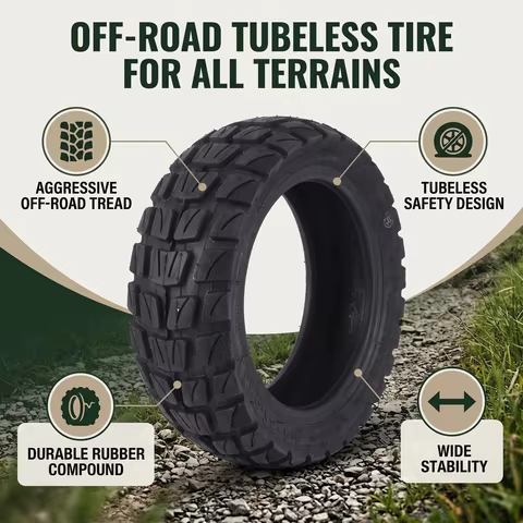 Scooter Tire 10x2.75-6.5 Rubber Tubeless Off Road Vacuum Tire for 10 Inch Electric Scooter Electric 