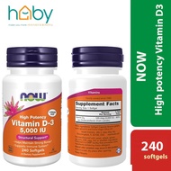 Now Foods Highest Potency Vitamin D3 Structural Support 5000 IU - 240 Tablets