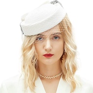 ภาษาฝรั่งเศสคำสีขาว Bowknot ตาข่ายฟาง Retro หมวก Pillbox หมวก Veil งานแต่งงาน Tea Party Headwear หญิง Fascinator Fedora สุภาพสตรี Hat