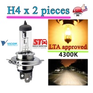 H4 -LTA APPROVED color 4300k hi/lo beam halogen bulbs -