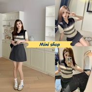 Mini shop (5796-1) Striped Knitted Shirt Short Sleeves Cute Korean Girl -C