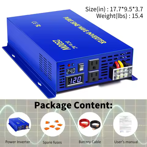 2500W Pure Sine Wave Inverter RV Battery Solar Power Generator 12V 24V 36V 48V 72V to 100V 110V 220V