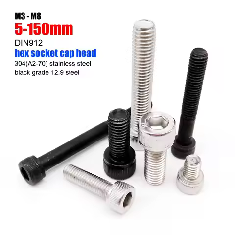 10pcs M3 M4 M5 M6 M8 304 A2 Stainless Steel Black grade 12.9 steel DIN912 Hexagon Hex Socket Head Ca
