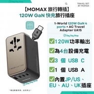 MOMAX 120W GaN 快充通用旅行轉插｜4 端口 (3C1A) PD 全球旅行通用萬用 快充充電插座 轉換插頭 旅行充電器 國際轉插｜適用於iPhone Laptop iPad 快充必備｜送快充電線 (TYPE-C)