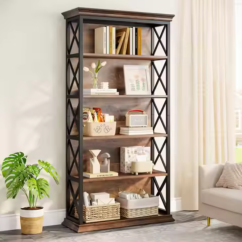 Tribesigns 6-Tier Bookcase, 71 Inches Industrial Bookshelves and Bookcases, Floor Standing 5 Shelf D