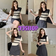 JJ Shop​ ​ Striped V-Neck Knitted Sweater Chiffon Sleeve "5796-1" -C