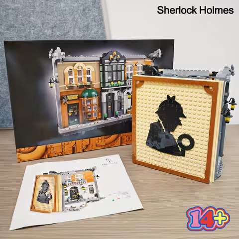 2026 New 1359pcs Street View Series Sherlock Holmes Detective Book Nook Bookshelf Decoration Buildin