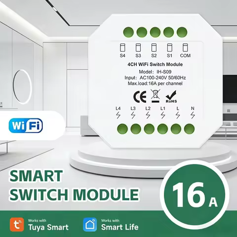 Tuya 16A WiFi Smart Switch Module IH-S09 50.22450.2mm AC100-240V Remote Control Home Automation Swit