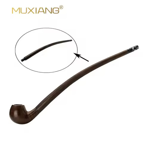 RU-Solid Wood Pipe Smoke Mouthpiece Bent Long Stem Reading Tobacco Pipe 9mm Activated Carbon Filter