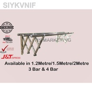 【new】☾✤MS 3 BAR/ 4 BAR  1.2M/1.5M Stainless Steel Wall-Mounted Retractable Cloth Hanger / Indoor Out