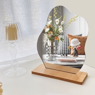 Aesthetic mirror irregular mirror acrylic mirror wooden bottom cosmetic mirror desktop beauty mirror