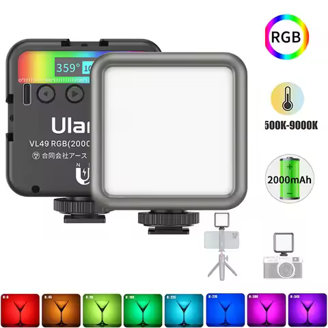 Ulanzi VL49 Full Color RGB LED Video Light 2500K-9000K 800LUX Magnetic Mini Fill 3 Cold Shoe 2000mAh