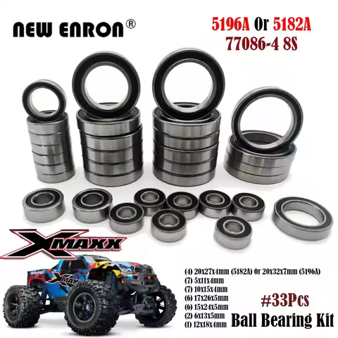 20x27x4 5182A 20x32x7mm 5196A 33Pc Black Rubber Sealed Ball Bearing Kit for RC Car 1/5 Traxxas 8S X-