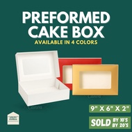 10's/20's Preformed Cake Box 9x6x2" inches -White, Red, Gold, Kraft With Window | Brownie Pastry Box