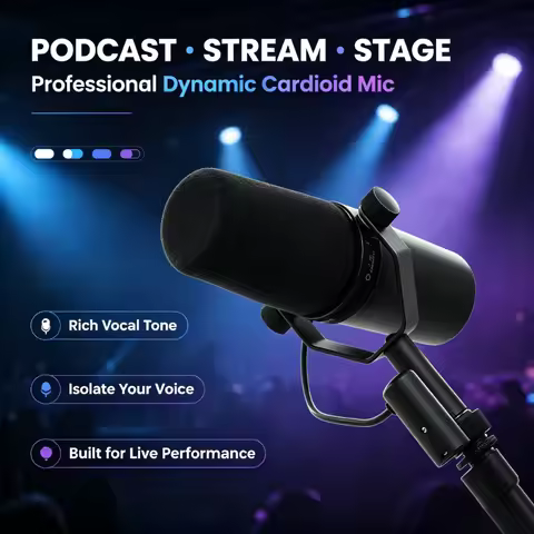 SM7B Dynamic Cardioid Microphone, Studio Vocal Mic for Podcast Streaming Live Stage