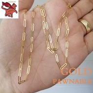 Pure Ang 18k Saudi Gold Pawnable Necklace Women's Paper Clip Necklace Korean Simple Luxury Fashion Jewelry Birthday Gifts