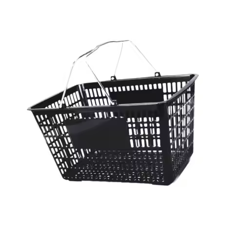 Shopping Basket Black Handheld with Handles Sturdy Reusable Retail Store Use Market Grocery Supplies
