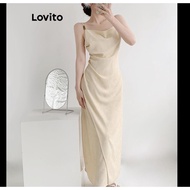 Lovito Romantic Plain Split Dress for Women LNE46356