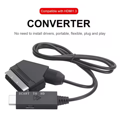 1m Video Audio Converter Scart To HDMI-compatible 1080P Video Audio Converter Adapter DC 5V Micro US