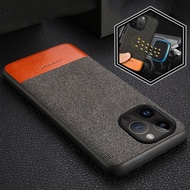 [Woo Fashion Case] เคสโทรศัพท์หนังแคนวาสสำหรับ iPhone 13 Pro Max 12 Mini 11 14 14Pro X XR XS 6 6S 7 8 Plus SE 2020เคสแม่เหล็ก