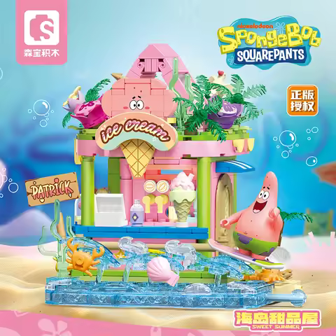 SpongeBob Series Building Blocks Patrick Star Dessert House Surf Shop Scene Model Bricks Set Desktop
