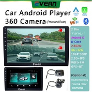 Evean 2Din Car Android Player with Double Record Front and Rear Camera 8 Core 4G+32G DSP Car Radio Support WIFI GPS Bluetooth Radio Kereta