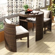 New balcony leisure table and chair set, three-piece rattan chair set, trendy tea table, small house
