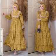 SAKURA DRESS gamis ceruty babydoll motif bunga dan aplikasi renda terbaru