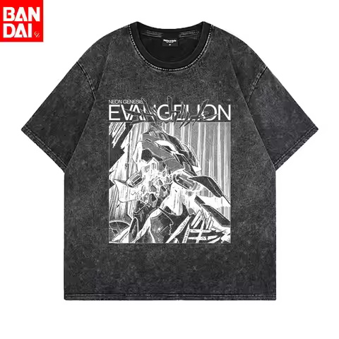 Neon Genesis Evangelion Unit-01 Manga Panel Vintage Washed T Shirt 2026 Summer Oversized Streetwear 