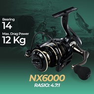 Taffsport Fishing Reel | Metal Fishing Reel Spinning Fishing Reel 4.7:1 - NX6000 - Black