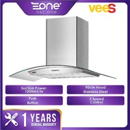 Vees 1200M3/Hr Stainless Steel Chimney Hood Cooker Hood (90 cm) DH-01TG + 2 Burner Safety Device Tem