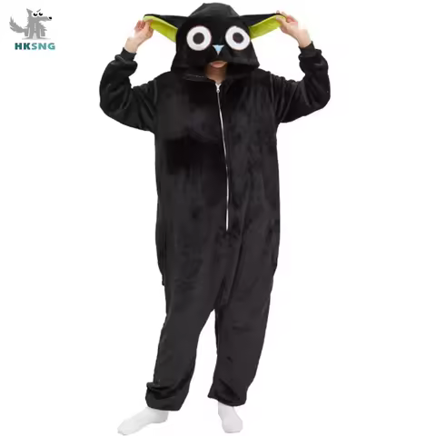 HKSNG Adult Kigurumi Black Cat Onesies Legend Luoxiaohei Cosplay Costume Anime Pajamas Halloween Par