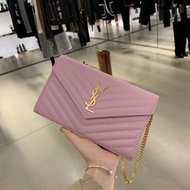 YSL Saint Laurent woc 全新 粉紅色 金鍊 基本款 荔枝皮 大款 鍊帶肩背包 牛皮