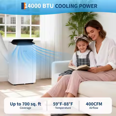 14000 BTU Portable Air Conditioner, 3 In 1 AC Unit with Fan, Dehumidifier & 48dB Quiet,Remote Contro