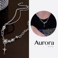 Opal Moon Star Pendant Necklace | Silver Moon Star Chain Necklace