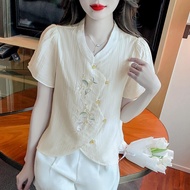 Ready Stock 2646 People Collection 2023 New Chinese Style Chinese Style Embroidered Small Shirt Loos