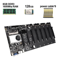 WLLW BTC Mining Machine Mainboard BTC-T37 CPU Set Durable 8 Graphics Card Slots + 128GB mSTATA SSD+ 4GB 1600MHZ DDR3 RAM Memory+8x Power Cable Integrated VGA Interface Compatible PCI-Express X16 Crypto Etherum