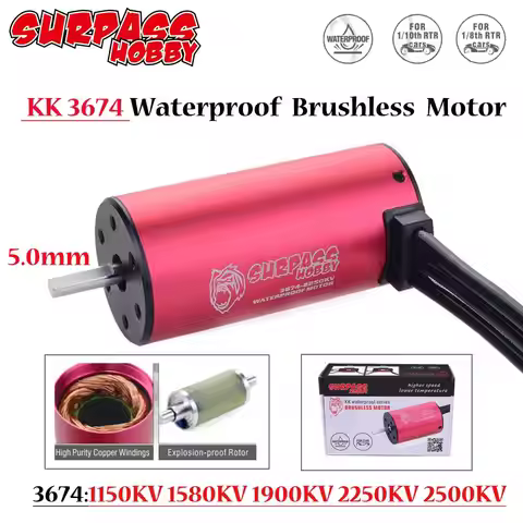 SURPASSHOBBY KK 3674 2500/2250/1900/1580/1150KV Waterproof Brushless Motor 5.0mm for RC Car 1/10 1/8