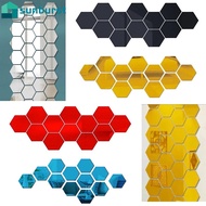 Colorful 3D Hexagon Acrylic Mirror Wall Stickers / Removable DIY Home Decoration / Mosaic Tiles Art Decals Mirror Wall Sticker / Self Adhesive Geometric Mirror Wall Stickers