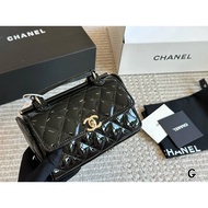 Chanel New Style Black Gold Patent Leather Handle Box Bag Childhood Barbie Toy Small Bag You Are a S
