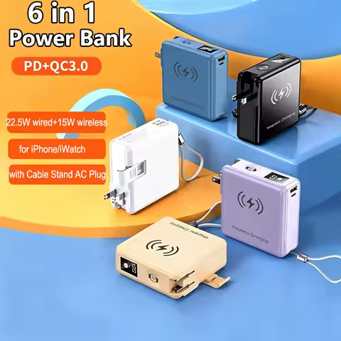 15000mAh Magnetic Wireless Power Bank with AC Plug 22.5W Fast Charging Portable Charger for iPhone 1