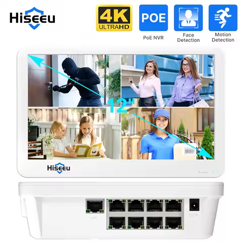 8CH 4K POE NVR With 12" LCD Monitor H.265 CCTV Network Video Recorder 8MP HD NVR CCTV Surveillance S