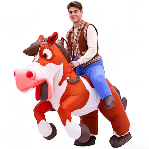Inflatable Ride on Horse Costume Adult Cowboy Cowgirl Blow Up Riding Horse Suit for Men Women Hallow