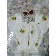 A1218(T127) (4)3d Cotton Shirt Elastic Waist Double Sleeves Square Neck The Real Work Is Very Cute B