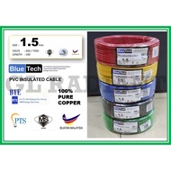 Blue Tech Cable [SIRIM Approved] 1.5mm/2.5mm Cable Wire Black/Green/Red/Blue/Yellow