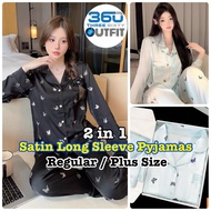 360 Outfit Satin Set Baju Tidur Pajamas Set Pyjamas Sleepwear Regular Plus Size Lengan Panjang Long 