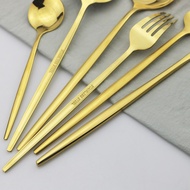 Pink Gold Cutlery Set Stainless Steel Dinner Tableware Knives Dessert Cake Fork Spoon Dinnerware Kitchen Flatware Silverware Set